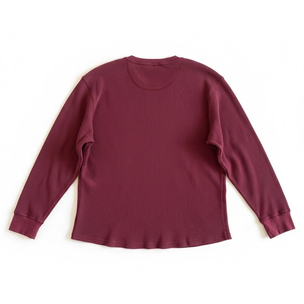 Timberland Waffle Knit Long Sleeve Crewneck Shirt Winter Layer Burgundy Size XXL